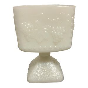 Vintage 50s Milk Glass Pedestal Dish Harvesr Graoe Pattern